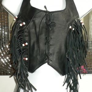 Genuine Leather Halter w Fringe & Beads